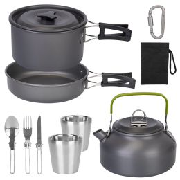12Pcs Camping Cookware Set Aluminum Pot Pan Kettle Cup Fork Spoon Knife With Storage Bags For Hiking Picnic Outdoor