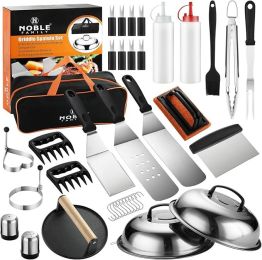 38PCS Griddle Accessories Kit, Professional Grill Tools Set For Outdoor Barbecue, Stainless Steel Griddle Spatula Set With Tongs, Smash Burger Press,