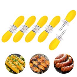 Yellow Corn Cob Holder Stainless Steel Fork Skewer Is Suitable For Corn On The Cob Grilling Tools