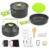 Set of 16Pcs Camping Cooking Ware Camping Stove Cookware Kit Aluminum Kettle with Bowls Knife Fork Spoon Carabiner Spatula Cutting Board for Hiking Pi