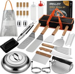 Grilljoy Griddle Accessories Set With Robust Plastic Handle, All-in-One Griddle Tools Kit For Flat Top Grills Teppanyaki Hibachi, Stainless Steel Gril (Option: Thirty Seven PCS-Stainless Steel)