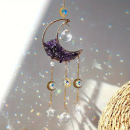1pc Rainbow Maker Crystal Suncatcher - Enhance Your Home Decor with Aquamarine, Amethyst, and Obsidian - Perfect for Garden, Yard, Bedroom, Balcony (Color: 2.76inchMOON Amethyst)