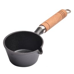 Wooden Handle Cast Iron Pot Household Omelette Pan (Color: As Pic Show, size: 13x6cm)