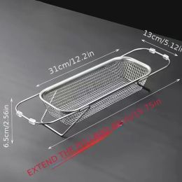Expandable Stainless Steel Kitchen Sink Drain Basket - Adjustable Dish, Bowl & Cutlery Washing Rack with Space-Saving Design, Drains Forks, Knives (Capacity: small)