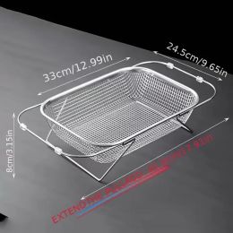 Expandable Stainless Steel Kitchen Sink Drain Basket - Adjustable Dish, Bowl & Cutlery Washing Rack with Space-Saving Design, Drains Forks, Knives (Capacity: large)