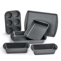 6 Piece Non-Stick Bakeware Sets, Easy for Release and Clean up, Carbon Steel (Color: gray)